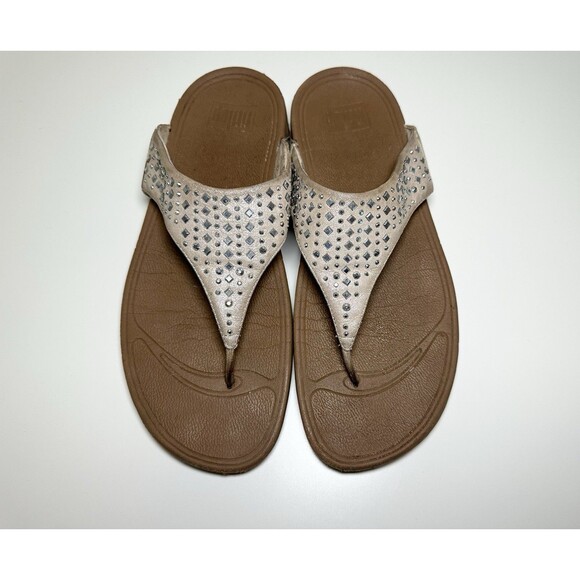 FitFlop Lulu Sparkly Rhinestone Nude Gold Thong Flip Flop Wedge Cushion Women 10 - Picture 10 of 14